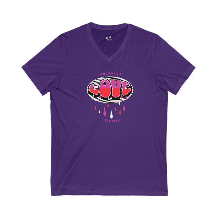 'Dripping Love For You' Unisex Jersey Short Sleeve V-Neck Tee.
