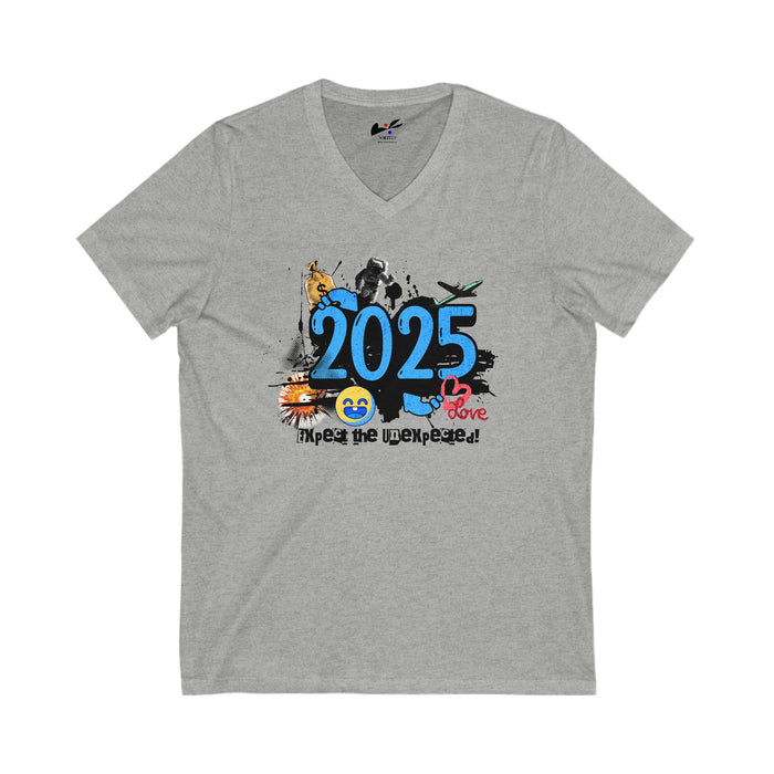 '2025 Expect The Unexpected' Unisex Jersey Short Sleeve V-Neck Tee.