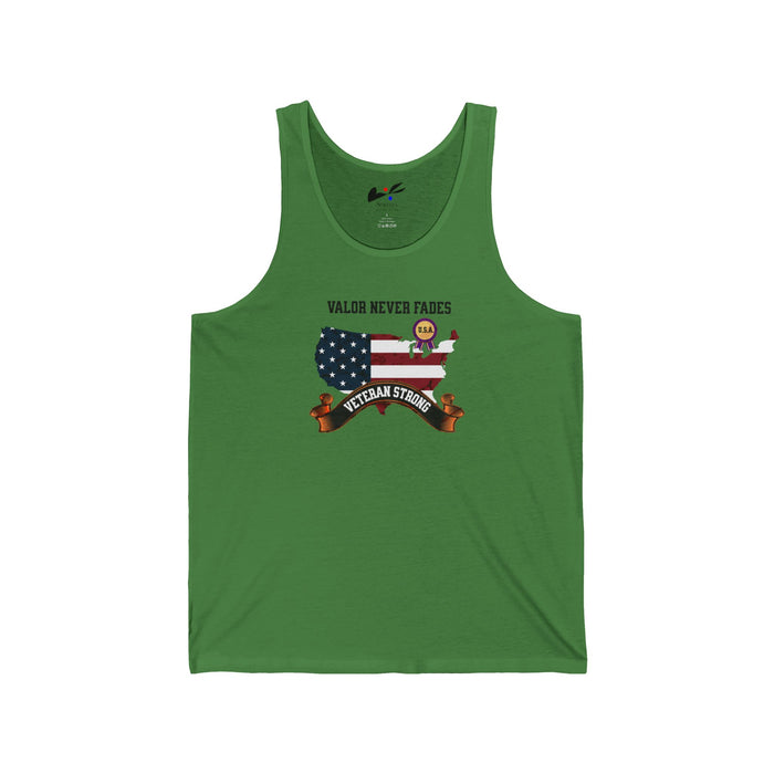 'Valor Never Fades, Veteran Strong' Unisex Jersey Tank.