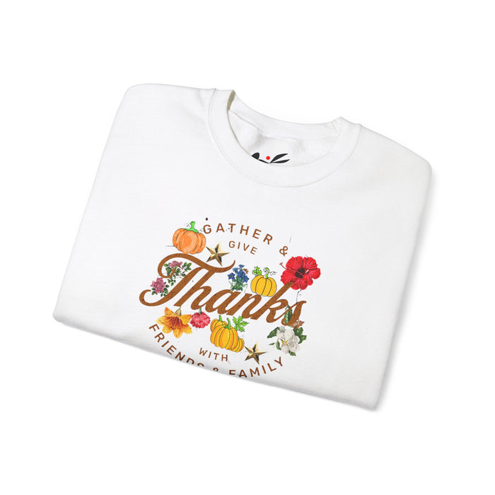 'Gather and Give Thanks with Friends and Family' Unisex Heavy Blend™ Crewneck Sweatshirt.