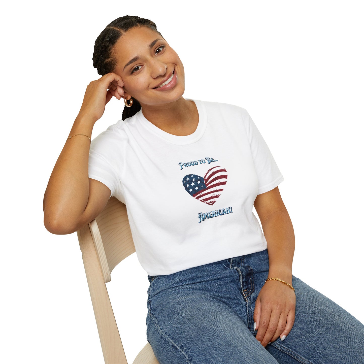 'Proud To Be...American!' Unisex Softstyle T-Shirt.