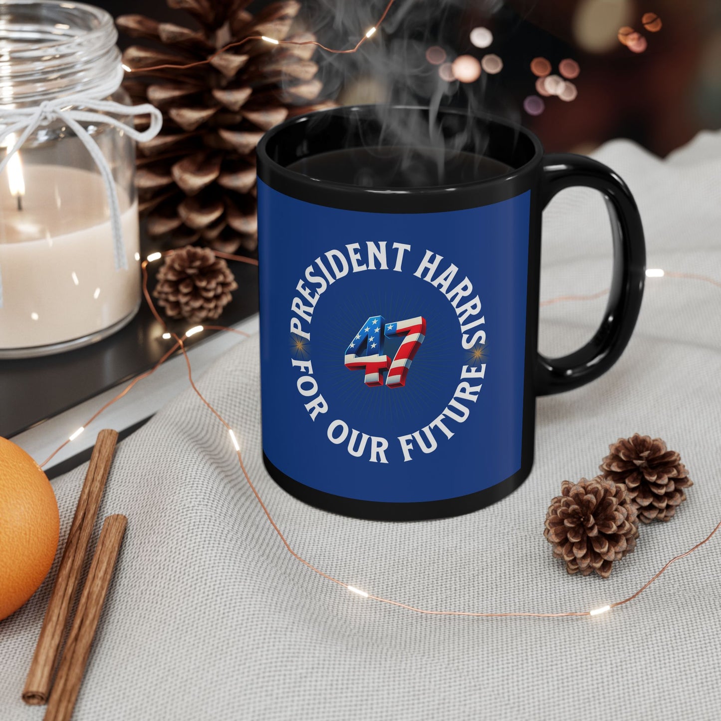 'President Harris -47- For Our Future' Black Ceramic Mug (11oz)