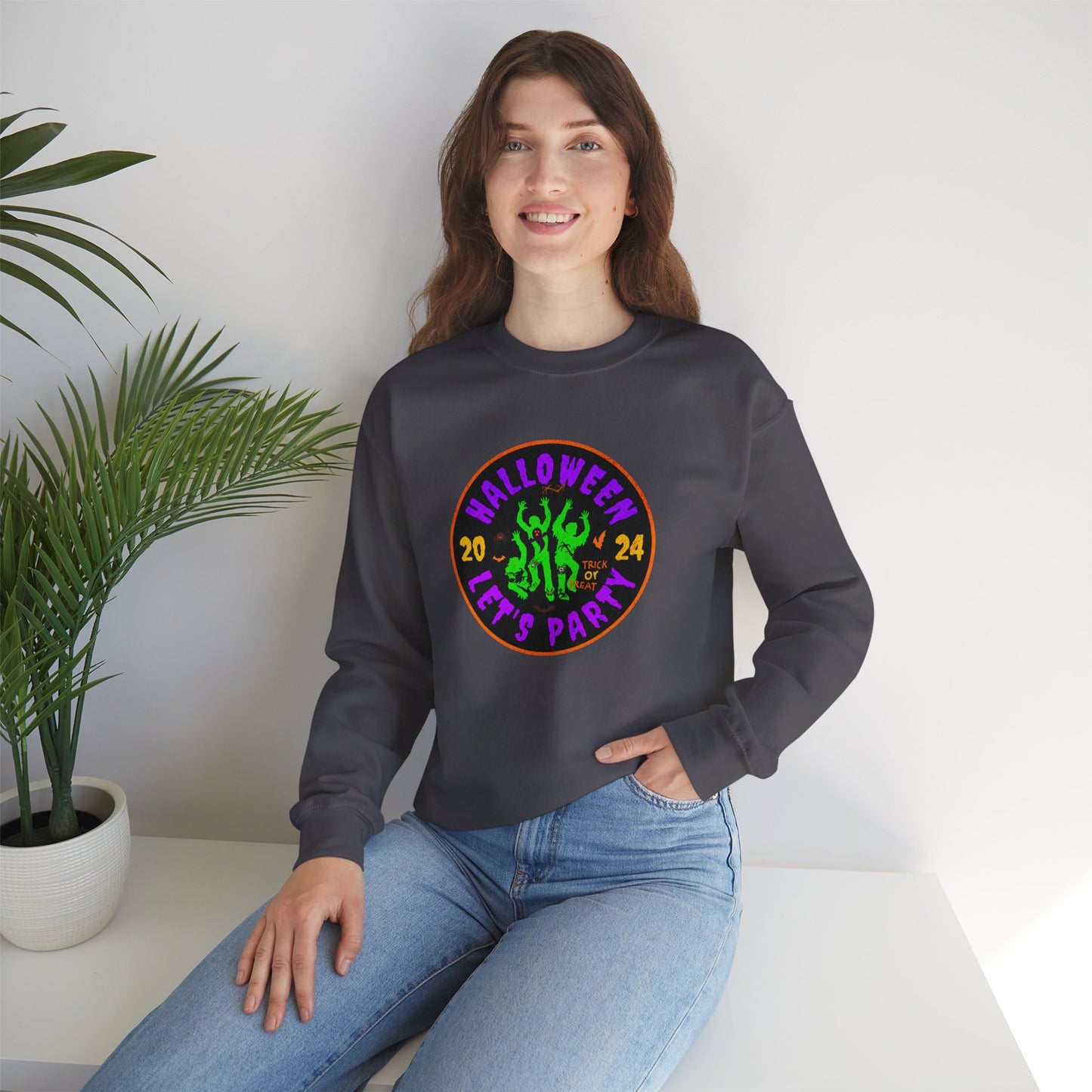 'Halloween 2024-Let's Party' Unisex Heavy Blend™ Crewneck Sweatshirt.