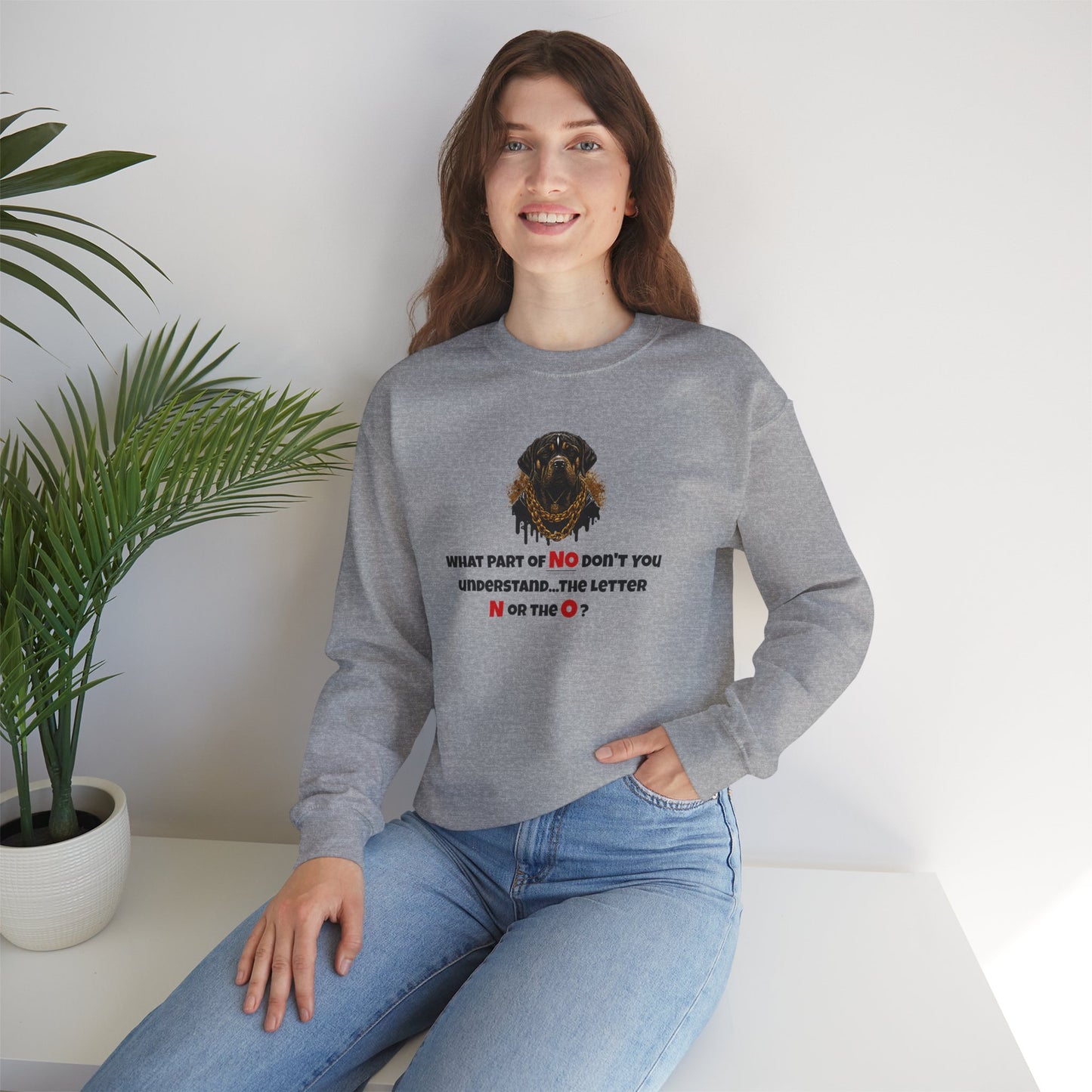 'What Part of NO Don't You Understand, The Letter N or The O?' Unisex Heavy Blend™ Crewneck Sweatshirt.