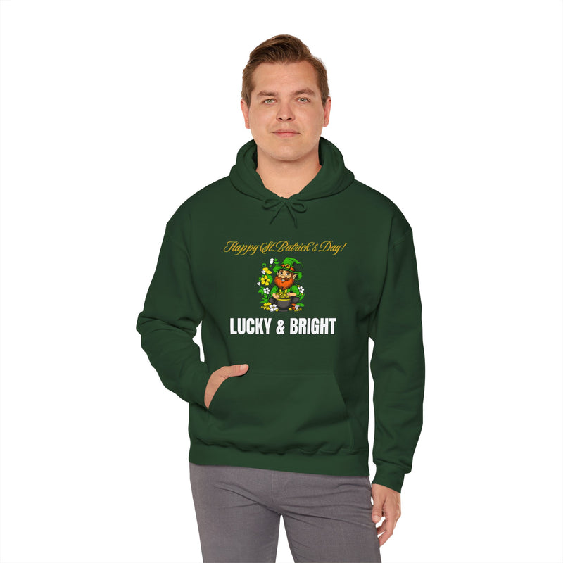 'Happy St. Patrick's Day! Lucky & Bright' Unisex Heavy Blend™ Hooded Sweatshirt.