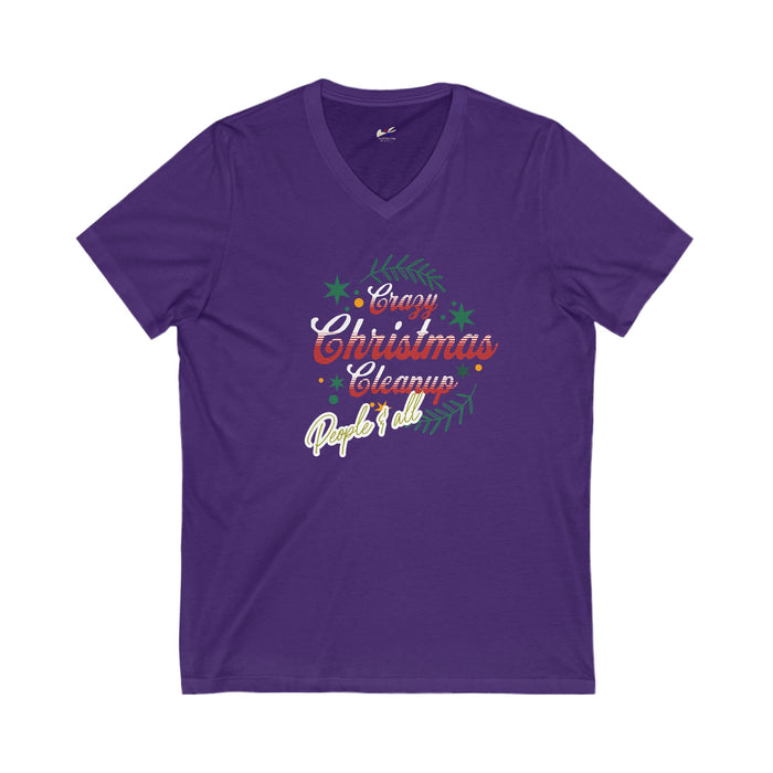 'Crazy Christmas Cleanup-People & All' Unisex Jersey Short Sleeve V-Neck Tee.