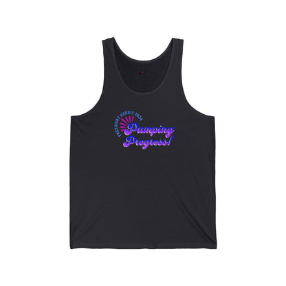 'President Harris 2024. Pumping Progress!' Unisex Jersey Tank.