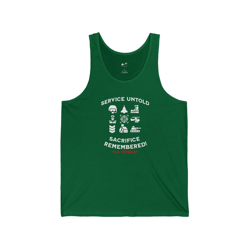 'Service Untold, Sacrifice Remembered! -U.S. Veteran.-' Unisex Jersey Tank.