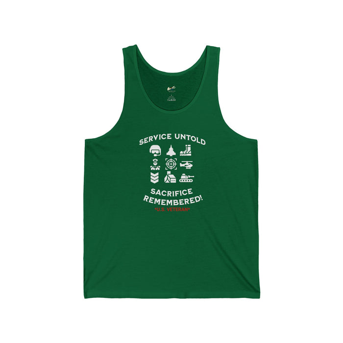 'Service Untold, Sacrifice Remembered! -U.S. Veteran.-' Unisex Jersey Tank.