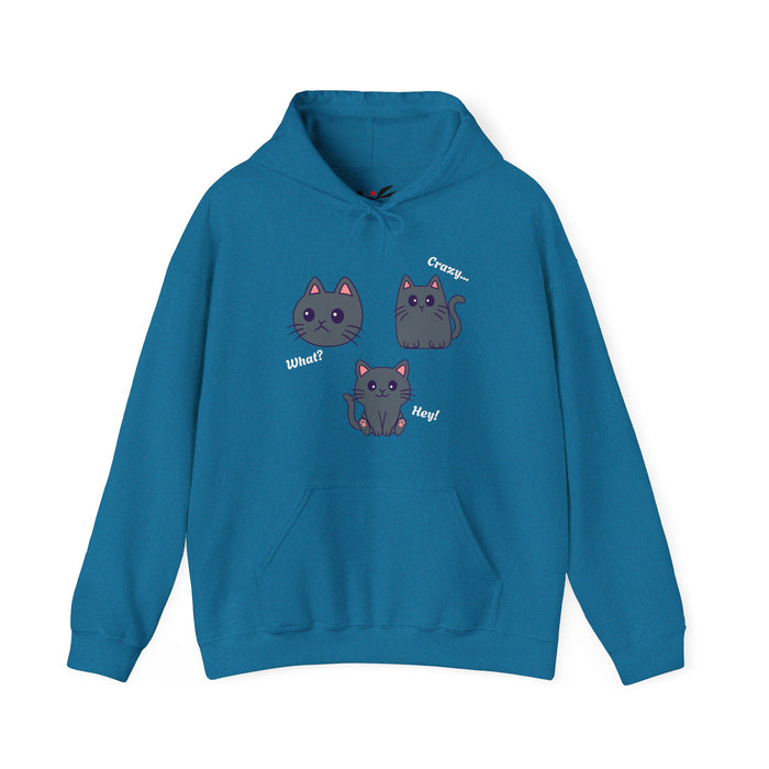 'Cat Hoodie, What?, Crazy..., Hey!'Unisex Heavy Blend™ Hooded Sweatshirt.