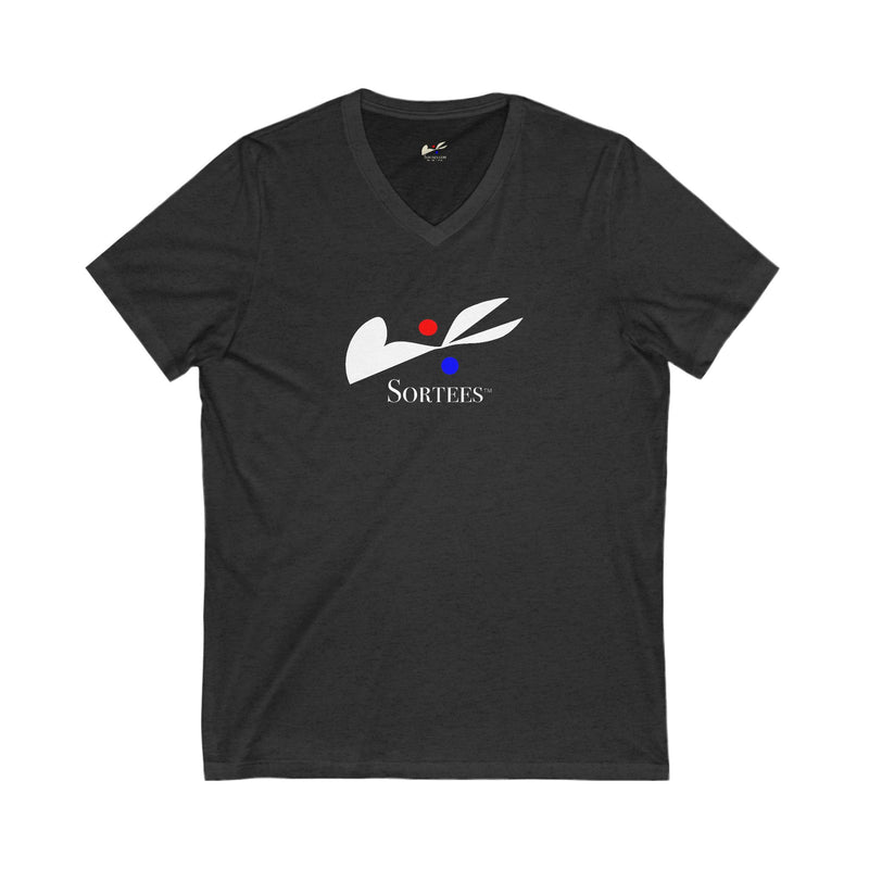 'Sortees' Unisex Jersey Short Sleeve V-Neck Tee. (white version)