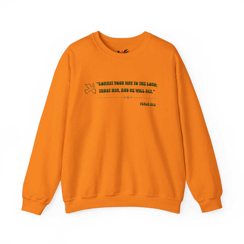 "Commit your way to the Lord; trust him and He will act" Psalm 37:5 Unisex Heavy Blend™ Crewneck Sweatshirt.