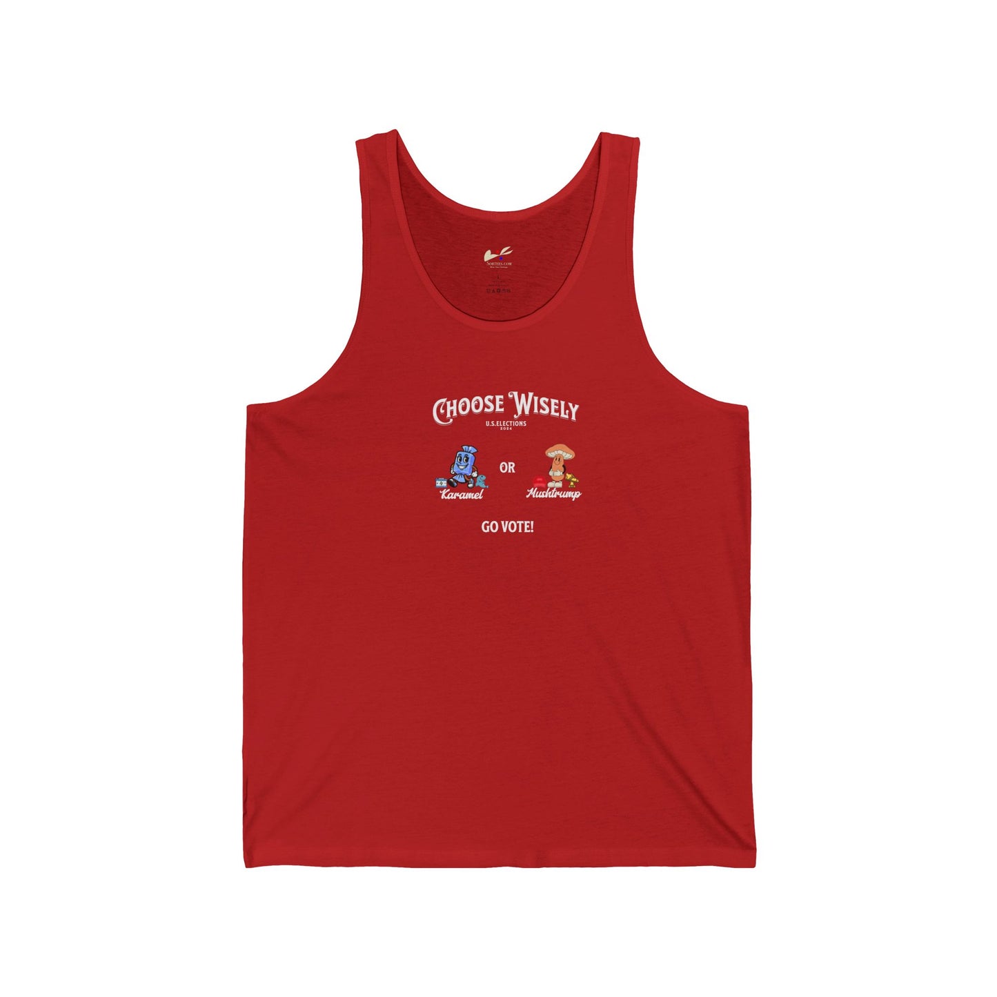 'Choose Wisely-U.S. Elections 2024- Karamel or Mushtrump...Go Vote!' Unisex Jersey Tank.