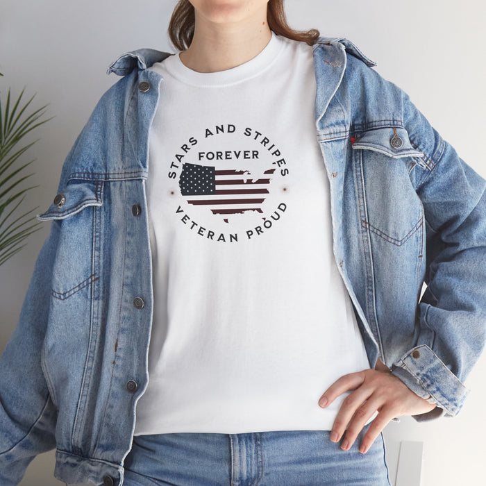 ' Stars and Stripes Forever -Veteran Proud-'. Unisex Heavy Cotton Tee.