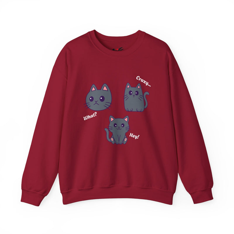 'What?, Crazy..., Hey! Cat Unisex Heavy Blend™ Crewneck Sweatshirt.