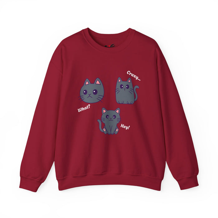 'What?, Crazy..., Hey! Cat Unisex Heavy Blend™ Crewneck Sweatshirt.