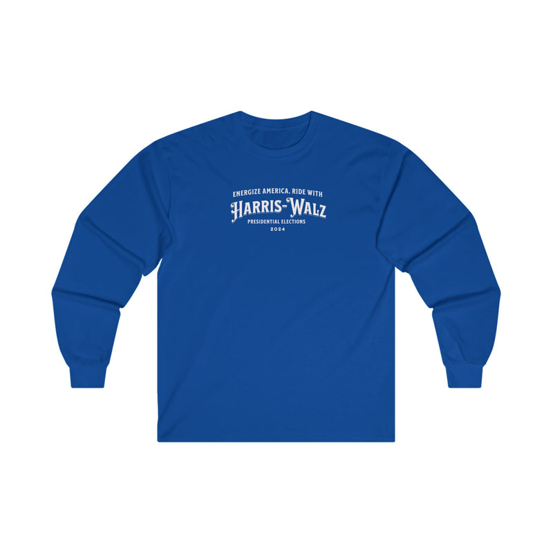 'Energize America, Ride with Harris-Walz! -Presidential Elections 2024-' Unisex Ultra Cotton Long Sleeve Tee.