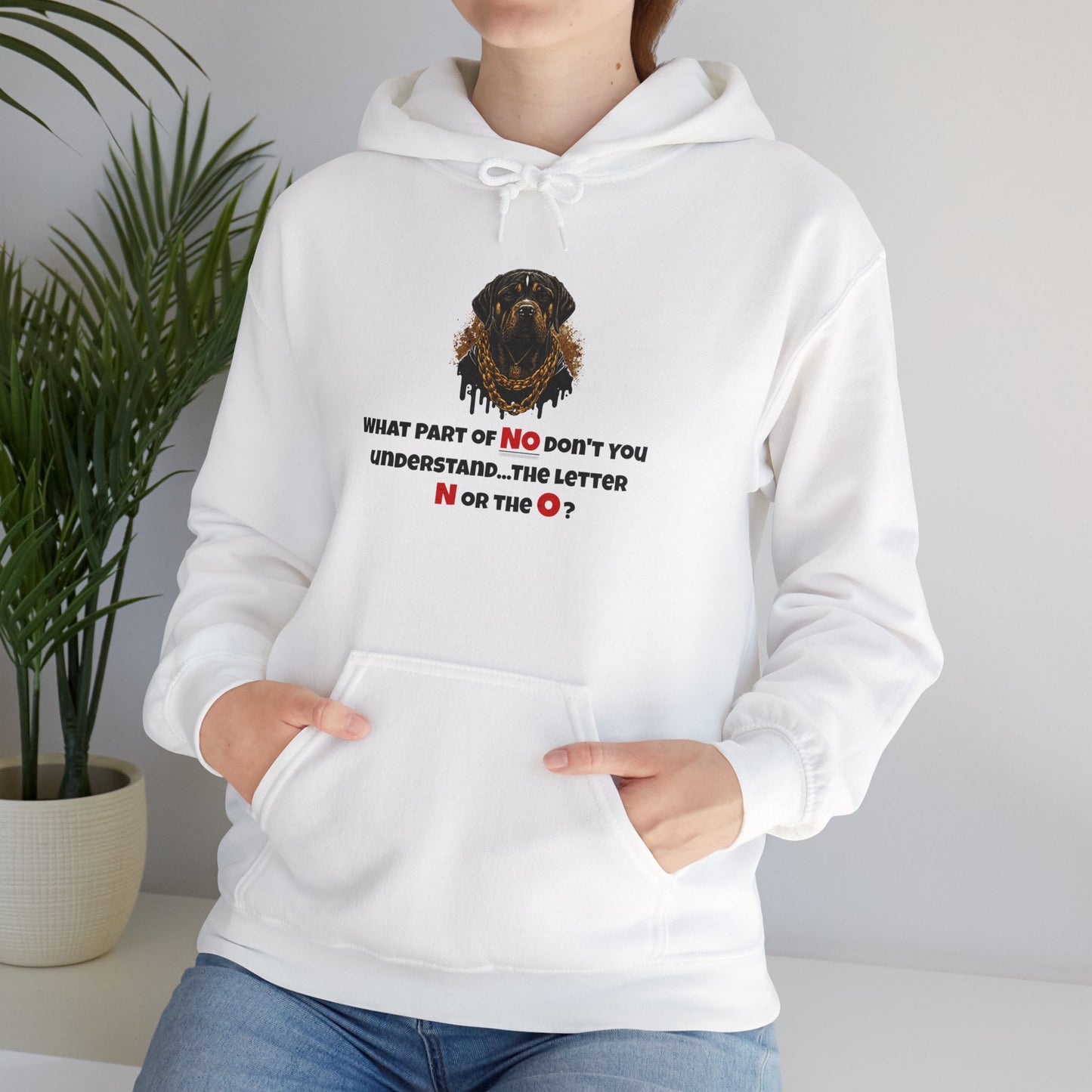 'What Part Of NO Don't You Understand, The Letter N or The O?' Unisex Heavy Blend™ Hooded Sweatshirt.