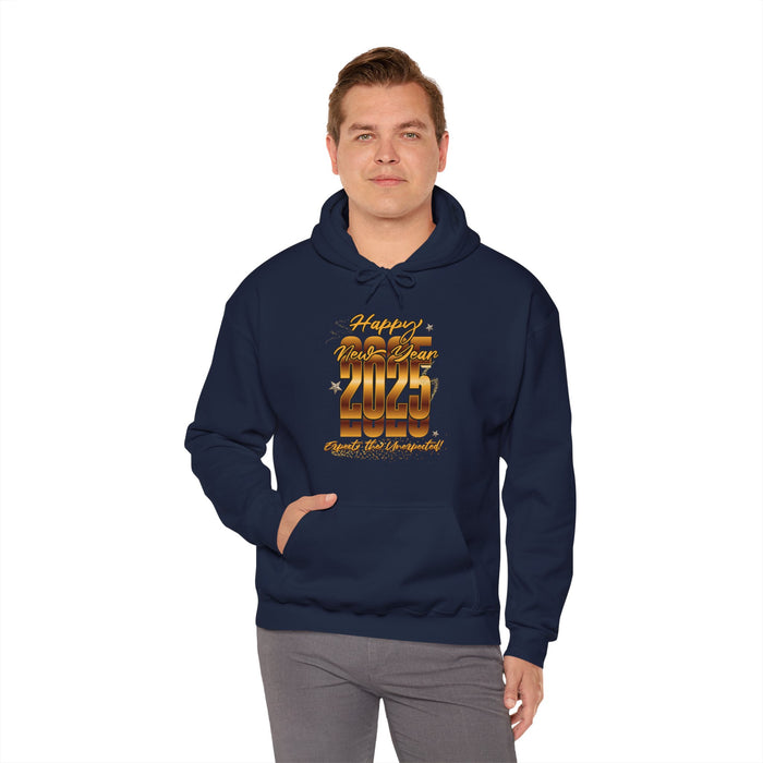 'Happy New Year 2025, Expect the Unexpected' Unisex Heavy Blend™ Hooded Sweatshirt.