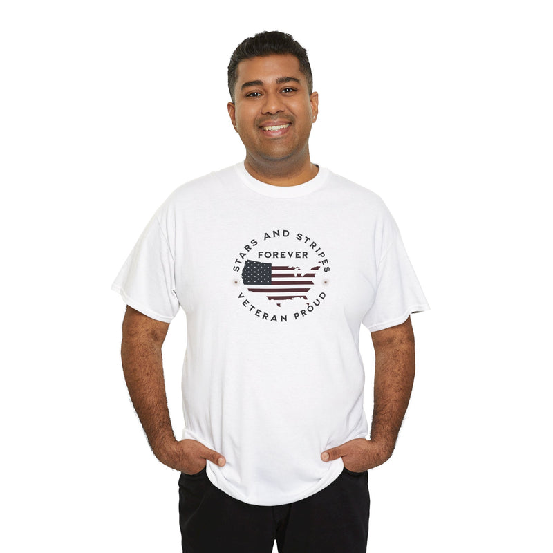 ' Stars and Stripes Forever -Veteran Proud-'. Unisex Heavy Cotton Tee.