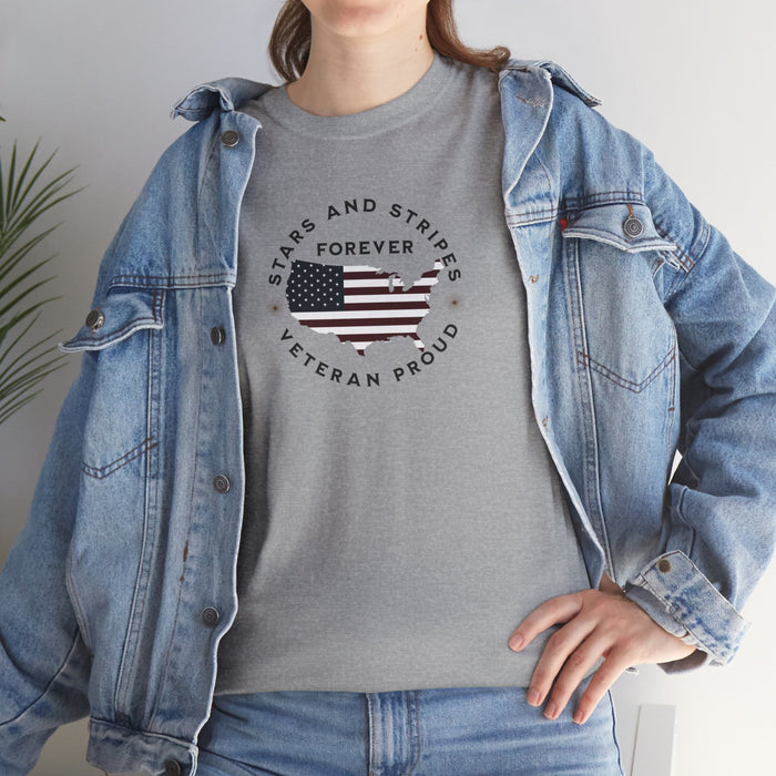 ' Stars and Stripes Forever -Veteran Proud-'. Unisex Heavy Cotton Tee.