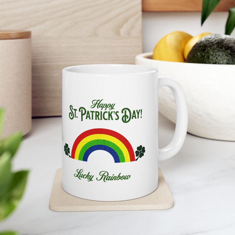 'Happy St. Patrick's Day...Lucky Rainbow' White Ceramic Mug 11oz.