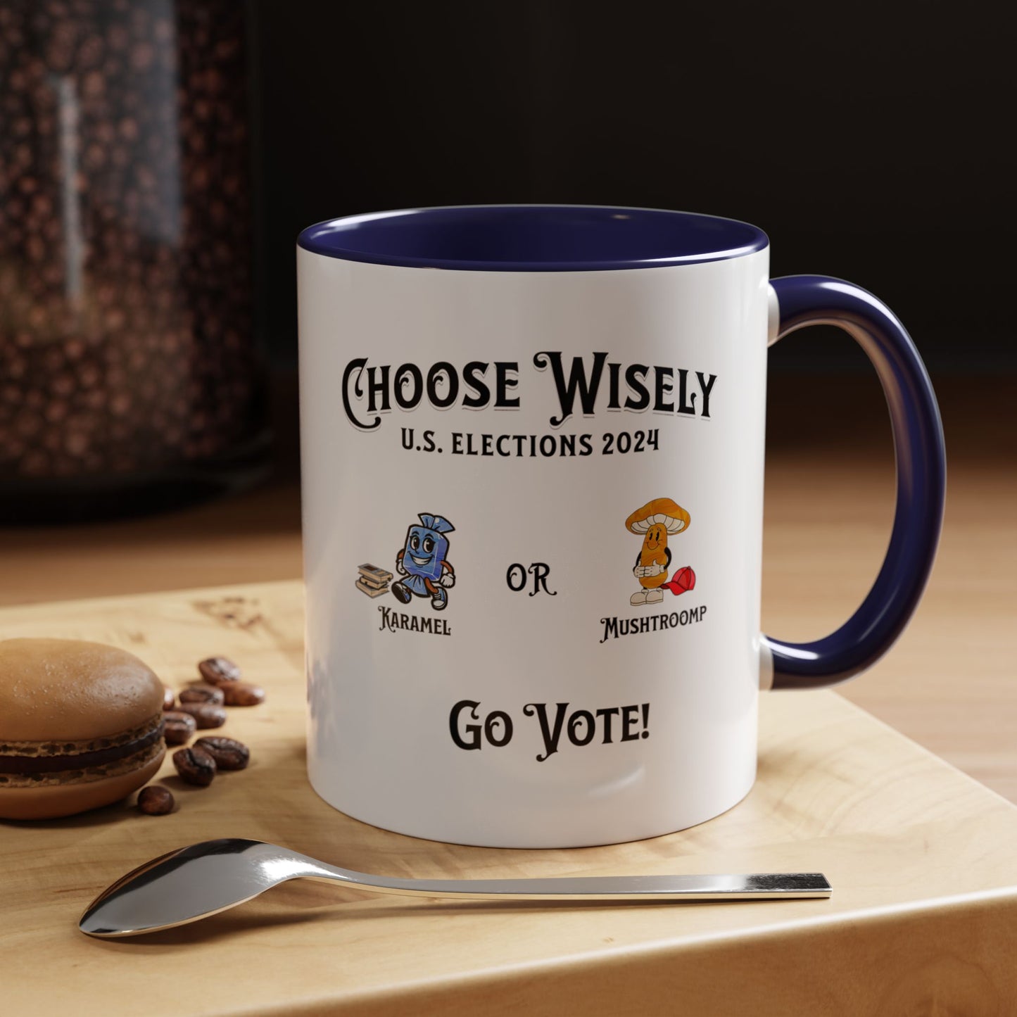 'Choose Wisely -U.S. Elections 2024- Karamel or Mushtroomp...Go Vote!' Accent Coffee Mug, 11oz