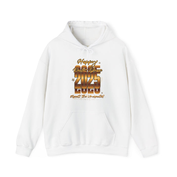 'Happy New Year 2025, Expect the Unexpected' Unisex Heavy Blend™ Hooded Sweatshirt.