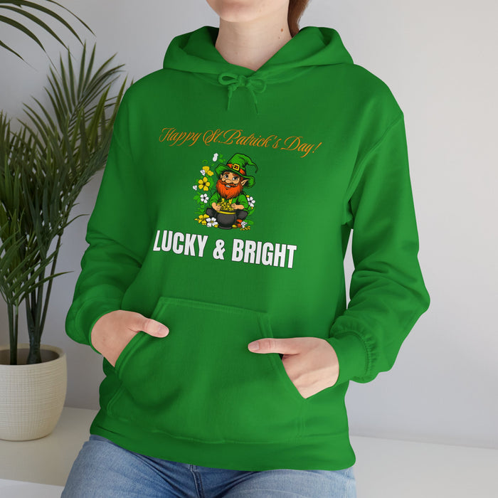 'Happy St. Patrick's Day! Lucky & Bright' Unisex Heavy Blend™ Hooded Sweatshirt.