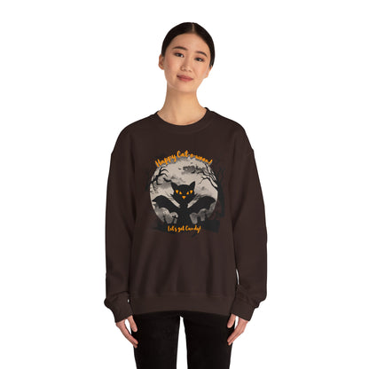 'Happy Cat-o-ween! Let's Get Candy!' Unisex Heavy Blend™ Crewneck Sweatshirt.