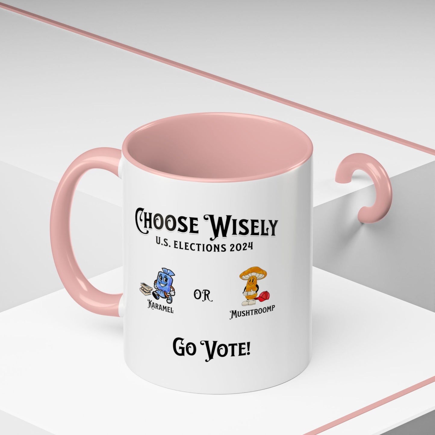 'Choose Wisely -U.S. Elections 2024- Karamel or Mushtroomp...Go Vote!' Accent Coffee Mug, 11oz