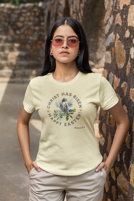 ' "Christ has Risen..." Happy Easter!' Romans 6:9 Unisex Cotton Tee.