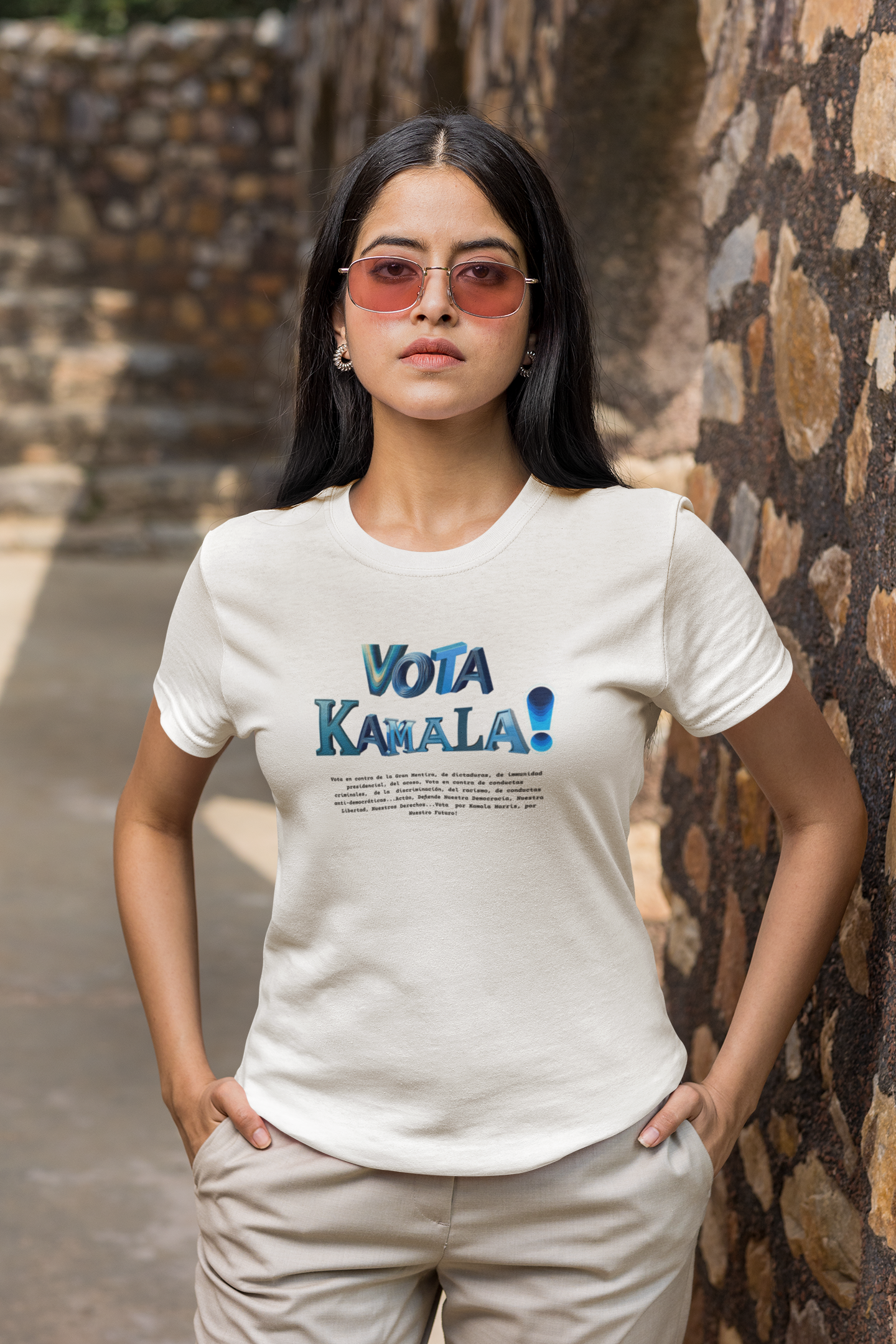 'Vota Kamala!, Vota en contra de la Gran Mentira, de dictaduras, de immunidad presidencial,  del acoso, Vota en contra de conductas criminales...' Unisex Heavy Cotton Tee