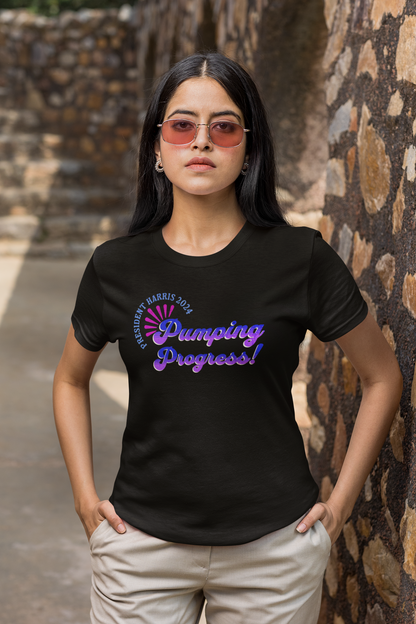 'President Harris 2024. Pumping Progress!.' Unisex Heavy Cotton Tee.