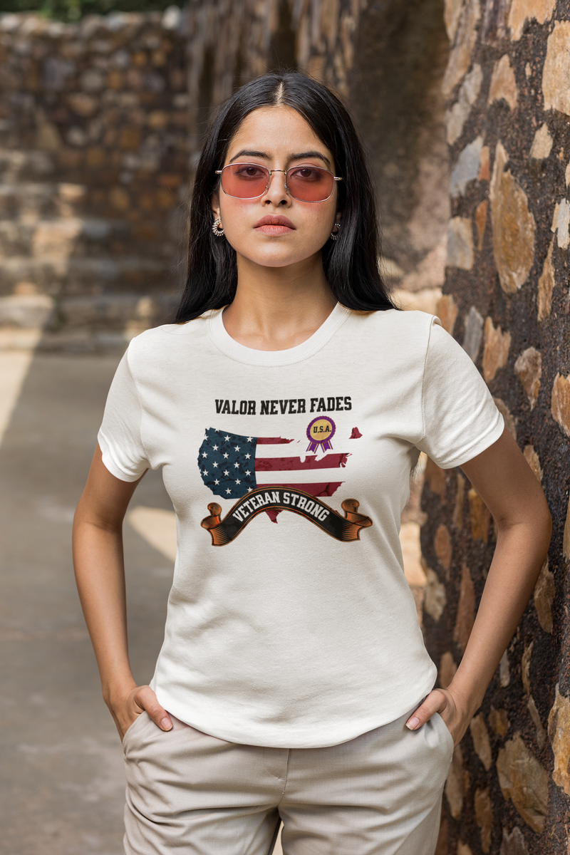 'Valor Never Fades-Veteran Strong' Unisex Jersey Short Sleeve Tee.