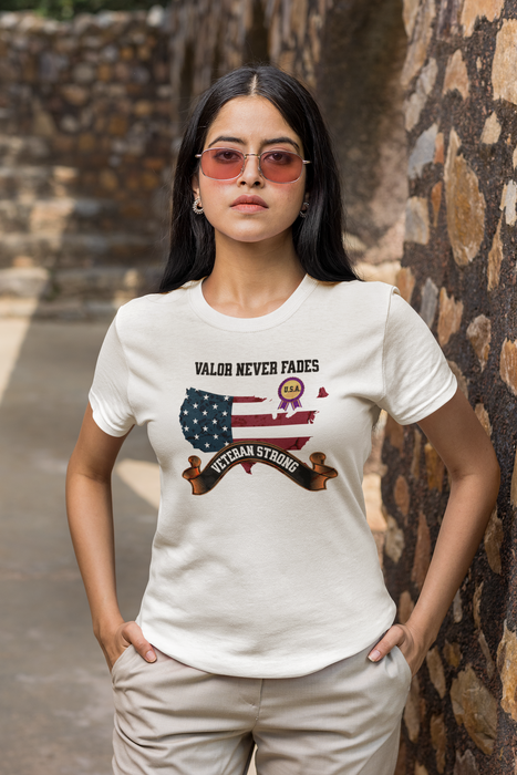 'Valor Never Fades-Veteran Strong' Unisex Jersey Short Sleeve Tee.