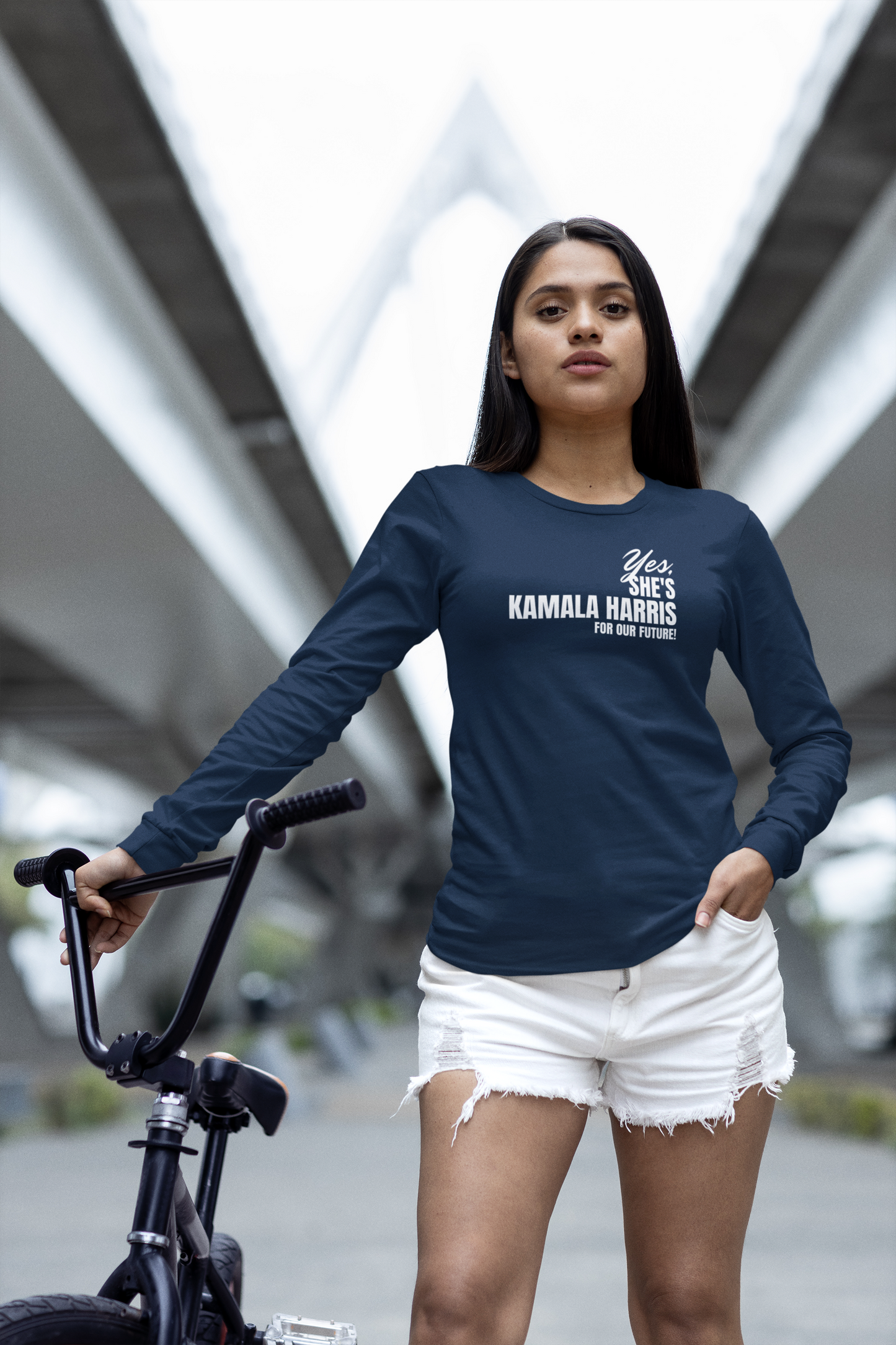 'Yes, She's Kamala Harris For Our Future!'. Unisex Ultra Cotton Long Sleeve Tee.