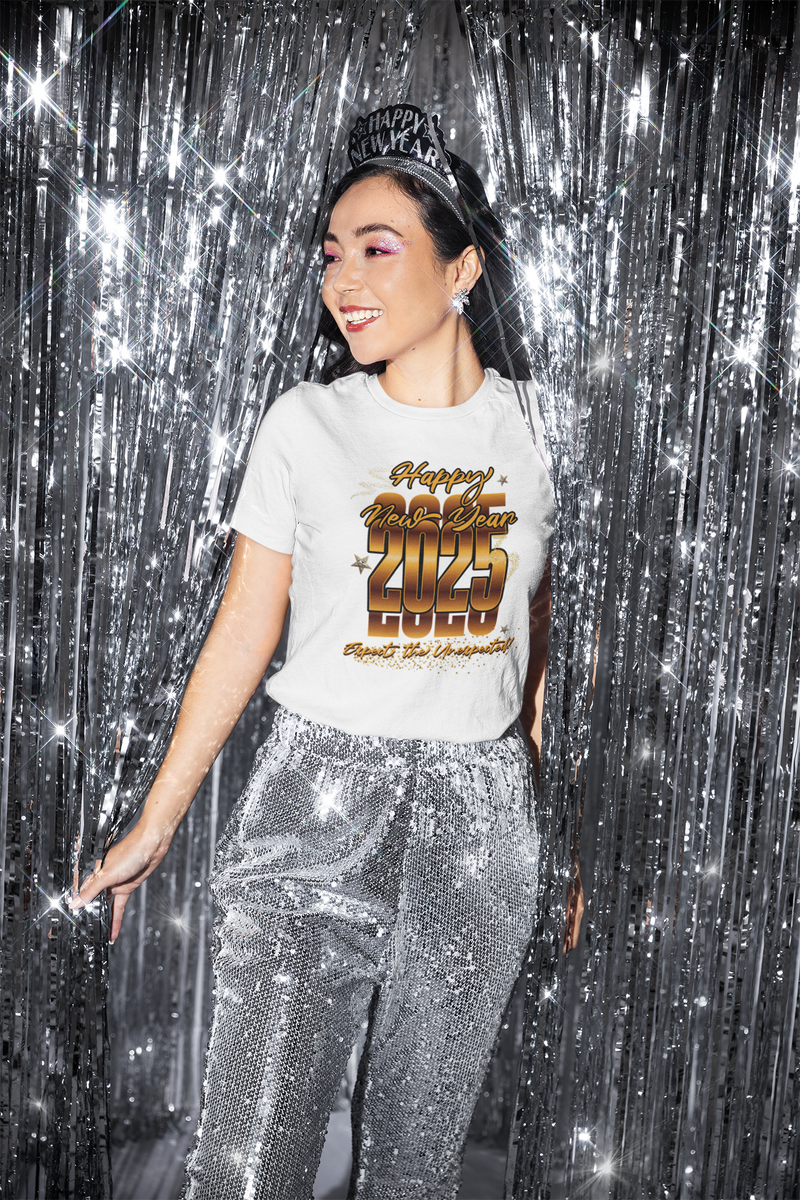 'Happy New year 2025, Expect the Unexpected' Unisex Heavy Cotton Tee.