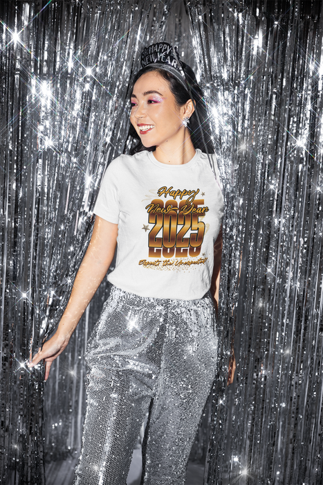 'Happy New year 2025, Expect the Unexpected' Unisex Heavy Cotton Tee.