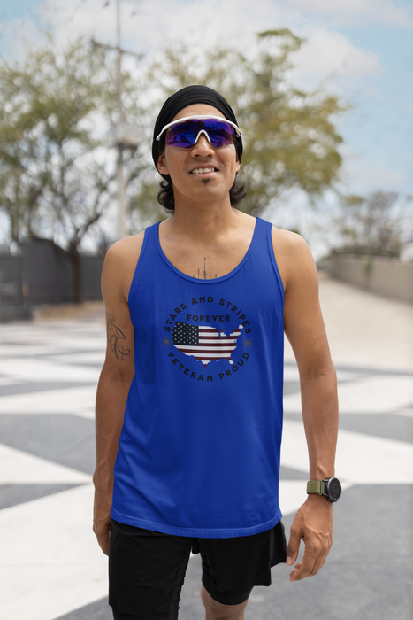 'Stars and Stripes Forever  -Veteran Proud-.' Unisex Jersey Tank.