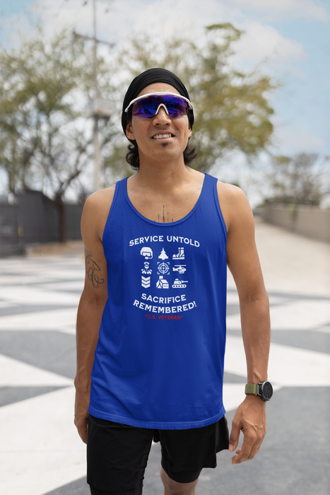 'Service Untold, Sacrifice Remembered! -U.S. Veteran.-' Unisex Jersey Tank.