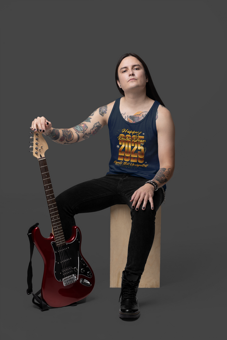 'Happy New Year 2025, Expect The Unexpected' Unisex Jersey Tank.
