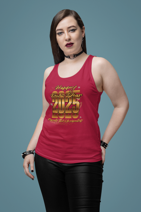 'Happy New Year 2025, Expect The Unexpected' Unisex Jersey Tank.