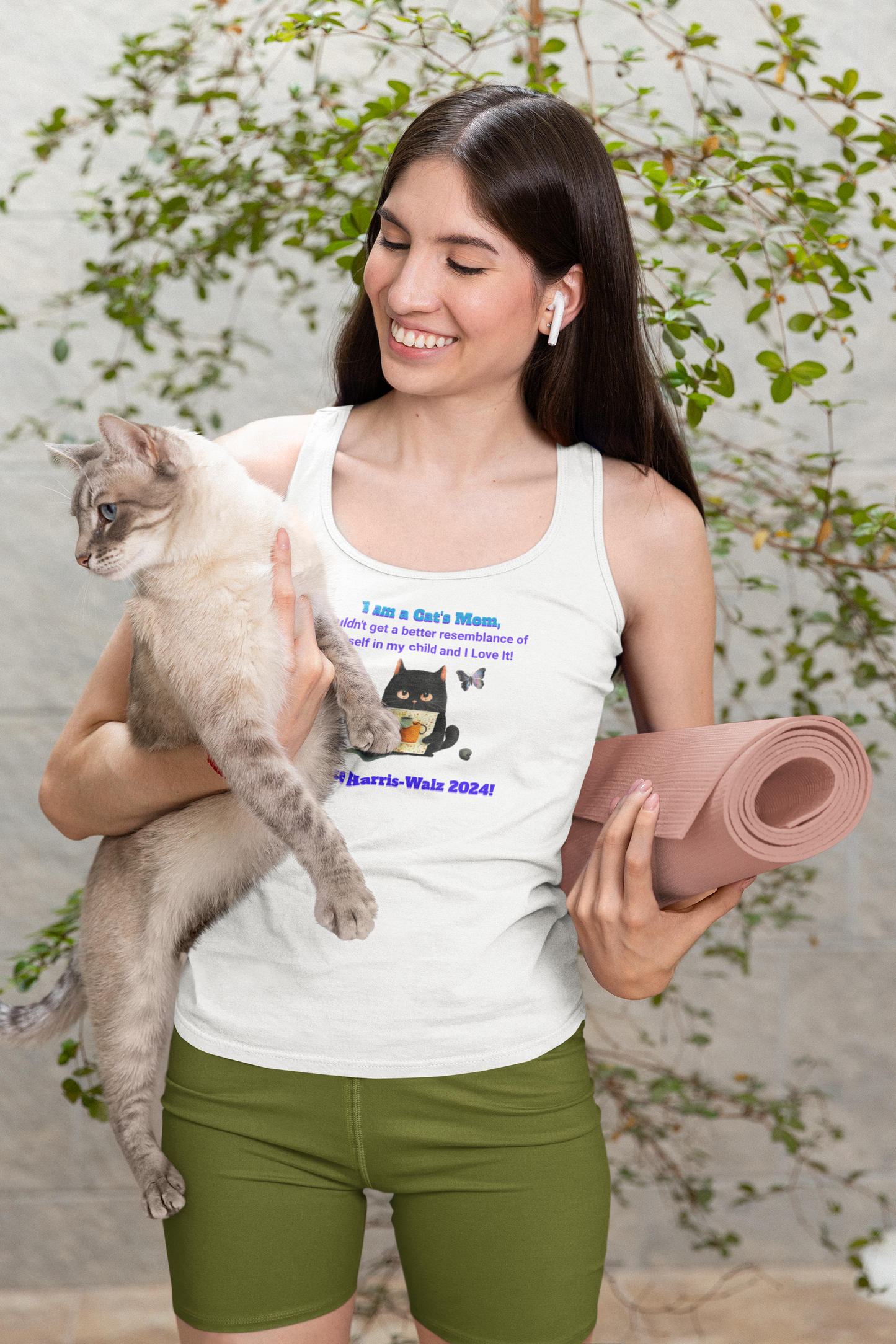 'I am a Cat's Mom, Couldn't Get A Better Resemblance of Myself in My Child and I Love It!...Vote Harris - Walz 2024!' Unisex Jersey Tank.