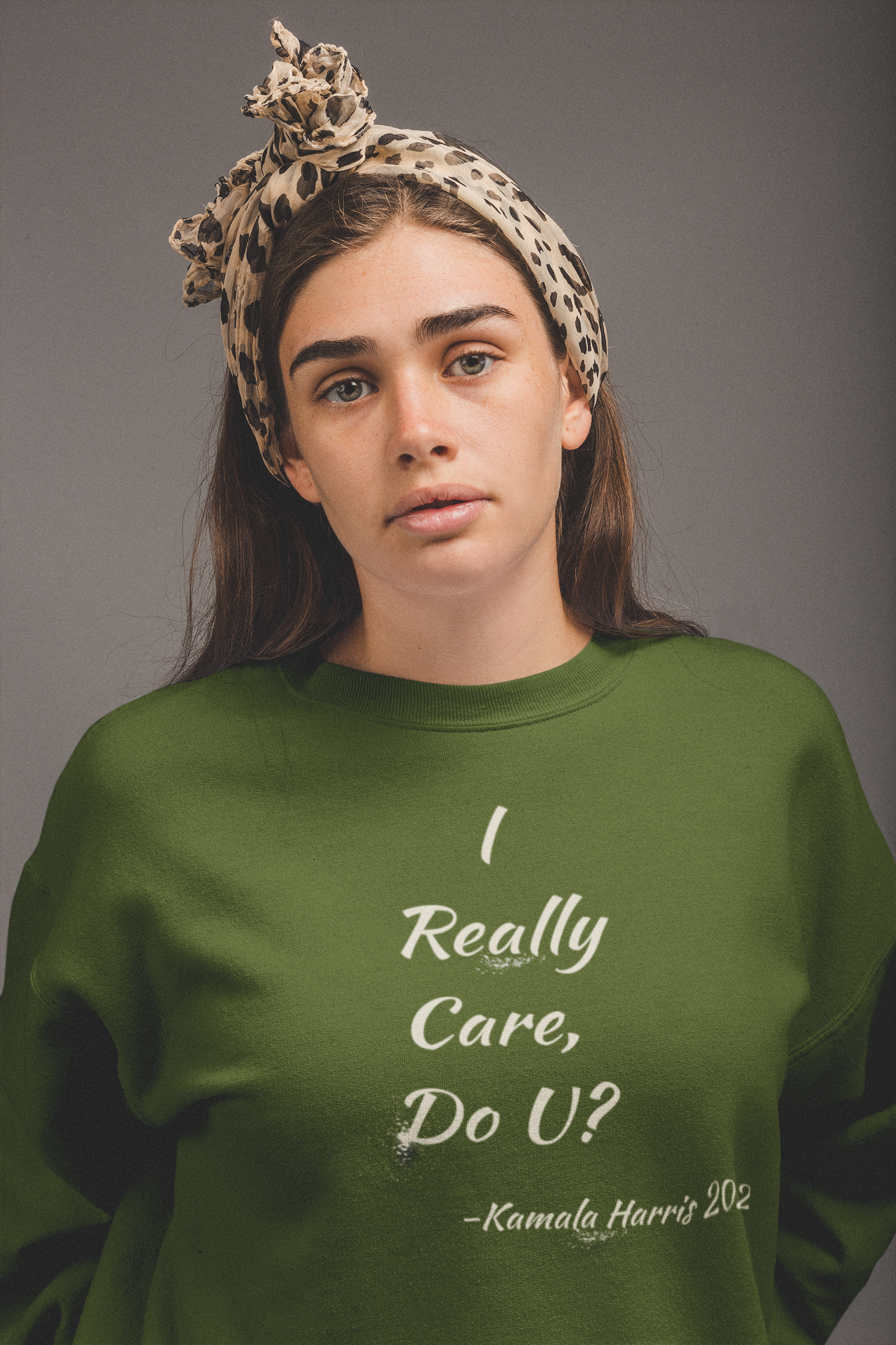 'I Really Care, Do U? -Kamala Harris'. Unisex Heavy Blend™ Crewneck Sweatshirt.