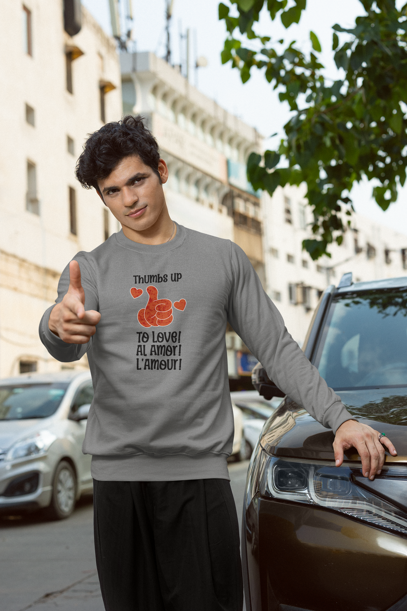 "Thumbs Up To Love, Al Amor, L'Amour!" Unisex Heavy Blend™ Crewneck Sweatshirt.