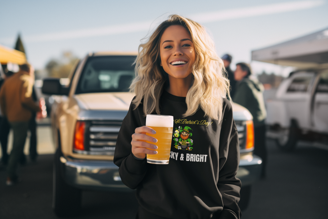 'Happy St. Patrick's Day! Lucky & Bright' Unisex Heavy Blend™ Crewneck Sweatshirt.