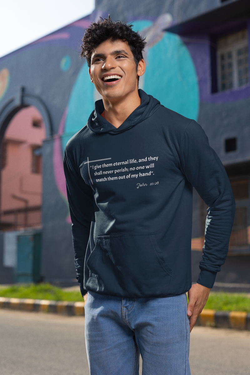 I give them eternal life and they shall never perish; no one will snatch them out of my hand". John 10:28  Unisex Heavy Blend™ Hooded Sweatshirt.
