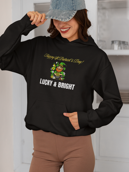 'Happy St. Patrick's Day! Lucky & Bright' Unisex Heavy Blend™ Hooded Sweatshirt.