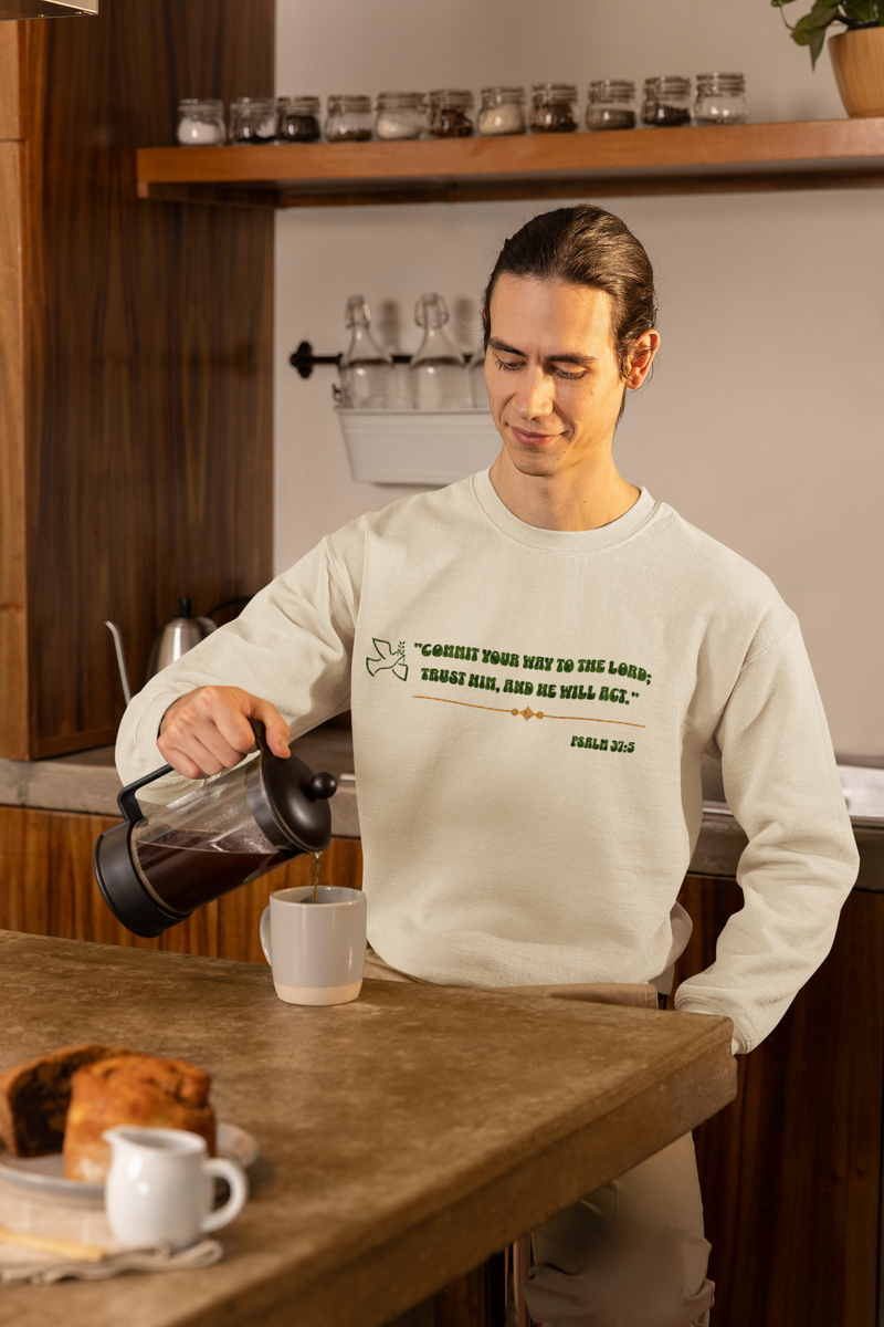 "Commit your way to the Lord; trust him and He will act" Psalm 37:5 Unisex Heavy Blend™ Crewneck Sweatshirt.